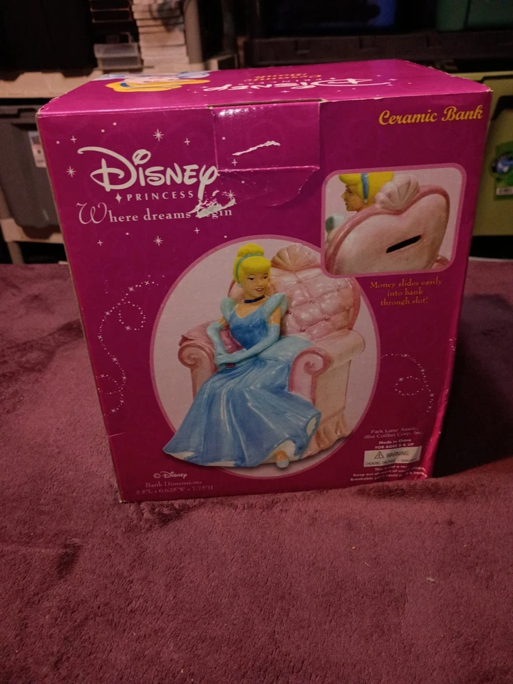 Disney Cinderella At The Ball Ceramic Bank By Park Lane Blue Gown Pink Chair NEW - Image 3 of 4