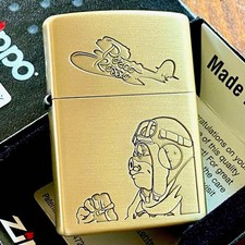 Zippo Porco Rosso Studio Ghibli accendino originale ottone dorato antico...
