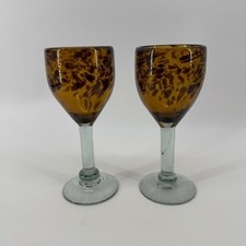 Set of 2 Amber Tortoise Shell Hand Blown Glas...