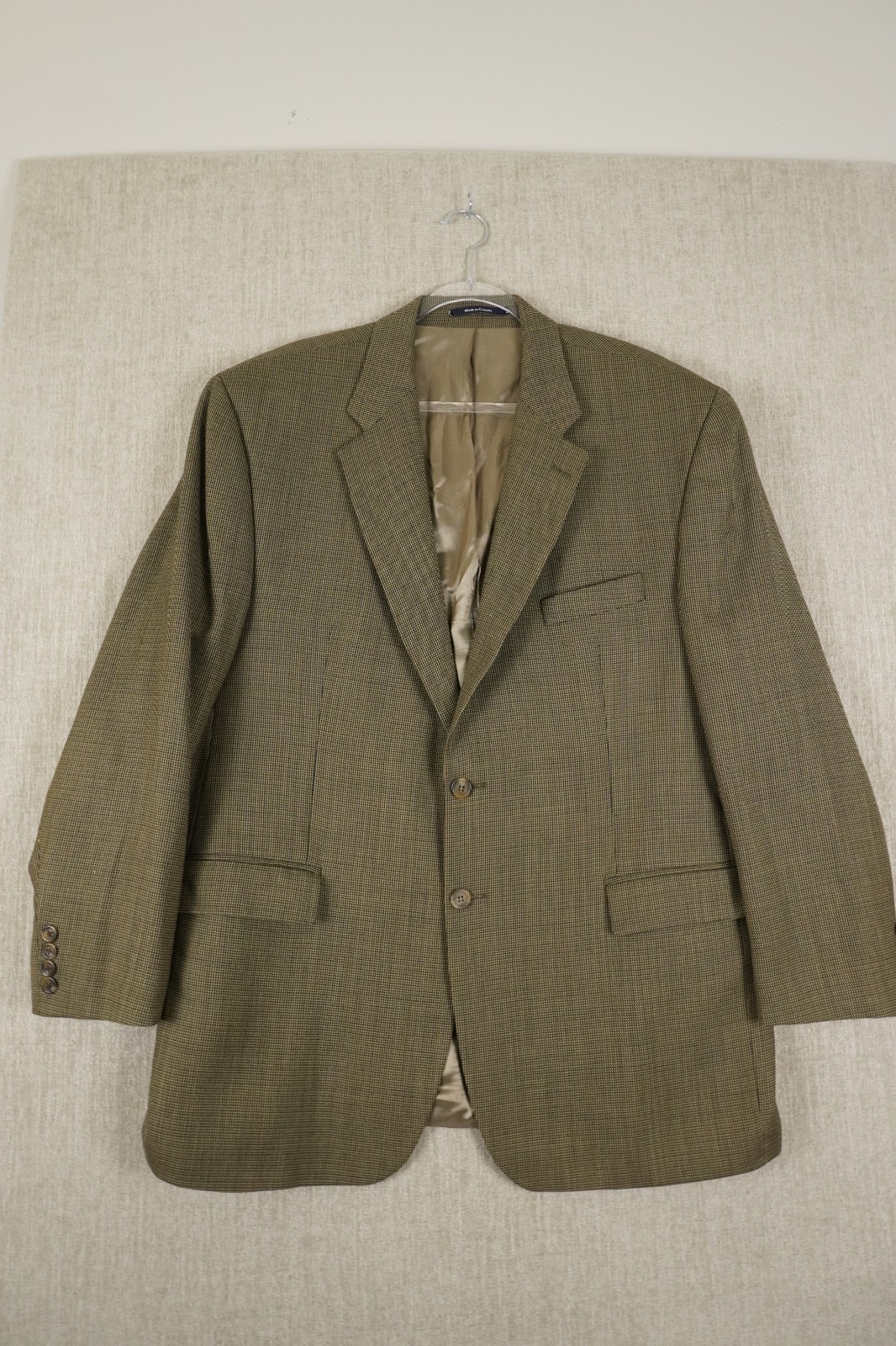 VTG 90s Chaps Ralph Lauren Mens 46R 100percent Wool Houndstooth Sport Coat Blazer Tan image 4