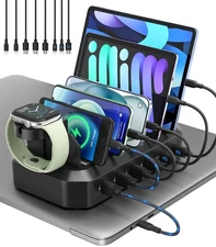 95W Fast Charger Station 6-Port USB Dock for iPhone, iPad, MacBook, Kindle, T...