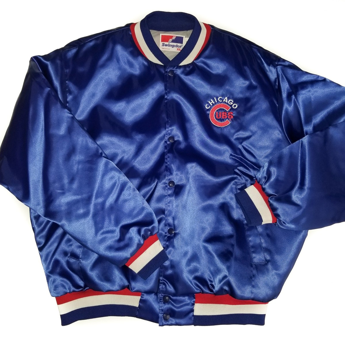 Vintage 80s Chicago Cubs Satin Bomber Jacket Swingster Quilted USA