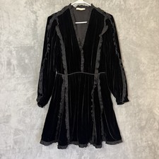 Ulla Johnson Dress Sz 2 Black Velvet Silk Ruffle Long Sleeve Witchy Whimsigoth