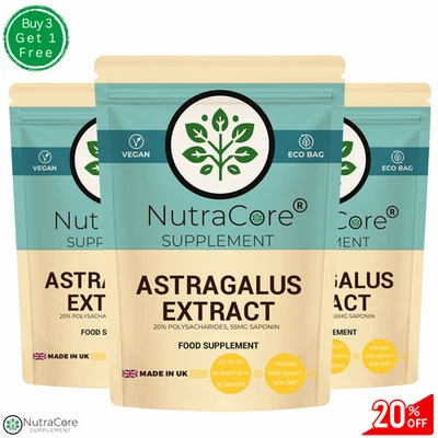 NUTRA CORE Astragalus Extract Capsules 5500mg-(20% Polysacharides+55mg Saponin-100% Vegan