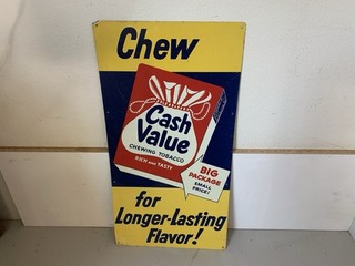 CASH VALUE CHEWING TOBACCO TIN SIGN