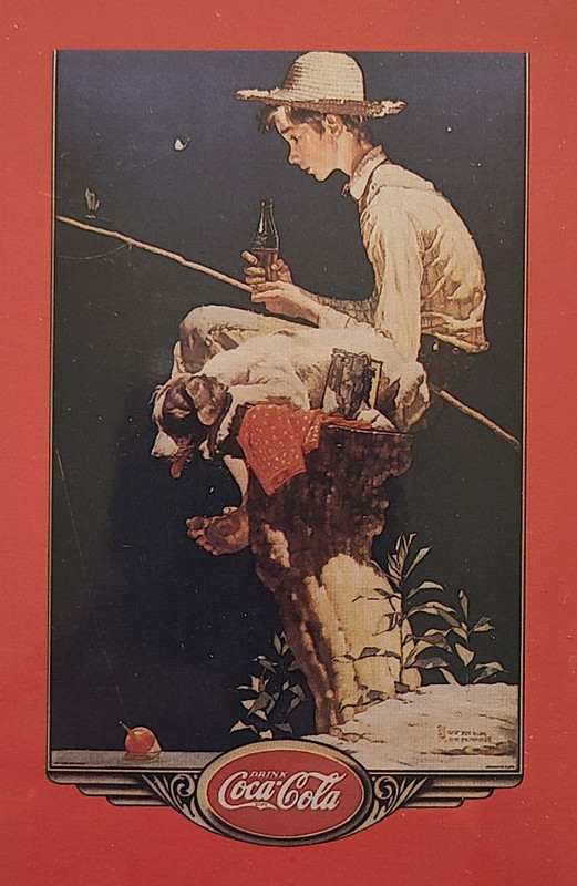 Coca Cola/Coke Norman Rockwell "Boy Fishing" Blank Note Card Set 1989 Dog Rare