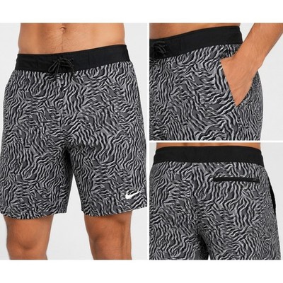 Nike Board Shorts Mens 34 Black White Zebra Print NESS C518 Swim Trunks Surf