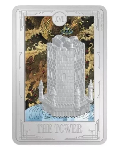 2024 Niue Tarot Card XVI. The Tower 1 oz Silver Colorized Proof Coin Minted 2000