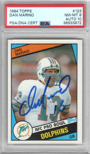 Dan Marino Signed Dolphins 1984 Topps Rookie Card PSA Graded NM-MT 8 AUTO 10