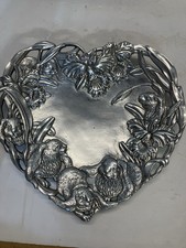 Vtg 1993 Arthur Court Heart Shaped Serving Dish Spring Bunnies Iris Flowers 10"