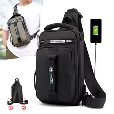 Anti-theft Men's Sling Crossbody Bag Chest Shoulder Messenger Backpack USB Port