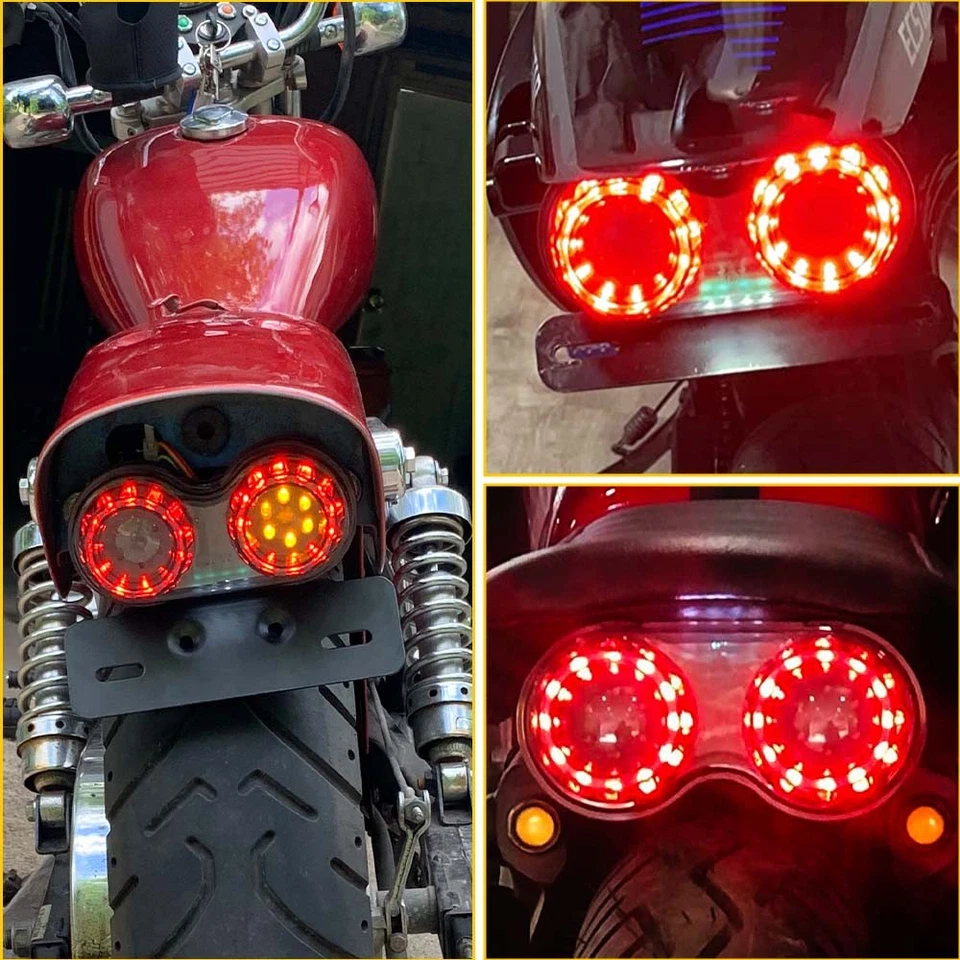 Señal de luz de giro LED trasera para motocicleta con soporte de luz de placa de freno de licencia Foto 2 de 4