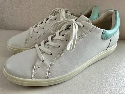 ECCO Soft 7 Women s US 10 EU 41 White Leather Aqua Trim Sole Sneakers 470093