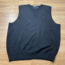 Polo Ralph Lauren Sweater Vest Mens 2XL Black Lambswool V Neck Red Pony