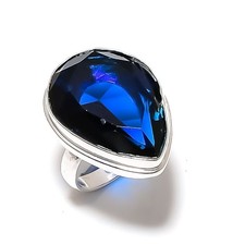 Natural London Blue Topaz Gemstone Handmade 925 Sterling Silver Ring Size 7 v332