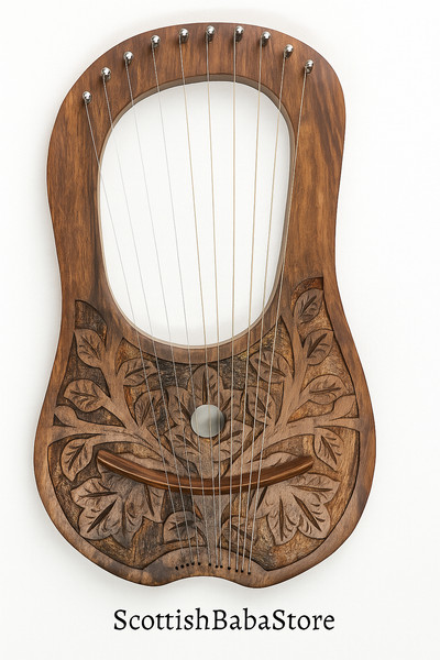 Flower Design Lyre Harp Rosewood Hand Engraved 10 Strings Lyre Harps & Hard Case