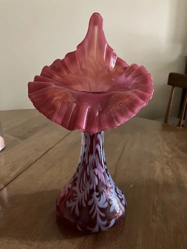 Fenton Cranberry And Opalescent Jack In The Pulpit Vase