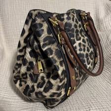 Large Animal Print Purse Handbag Double Handles Black Brown Vinyl