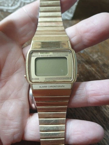 Vtg 12kGF Seiko A259-5030 Digital Watch Gold Tone Alarm Chronograph Need Battery