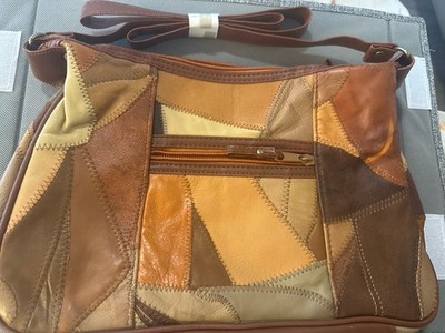 Vtg Patchwork Leather Purse Handbag Crossbody Shoulder Boho Genuine Statement