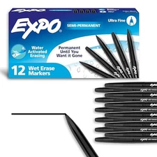 EXPO VISA VIS WET ERASE MARKERS FINE POINT BLACK 12-PACK 16001A - BLACK