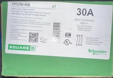 VHU361RB-SQUARE D 30A 3P Pole 600V NEMA 3R Non-Fusible HD Safety Switch