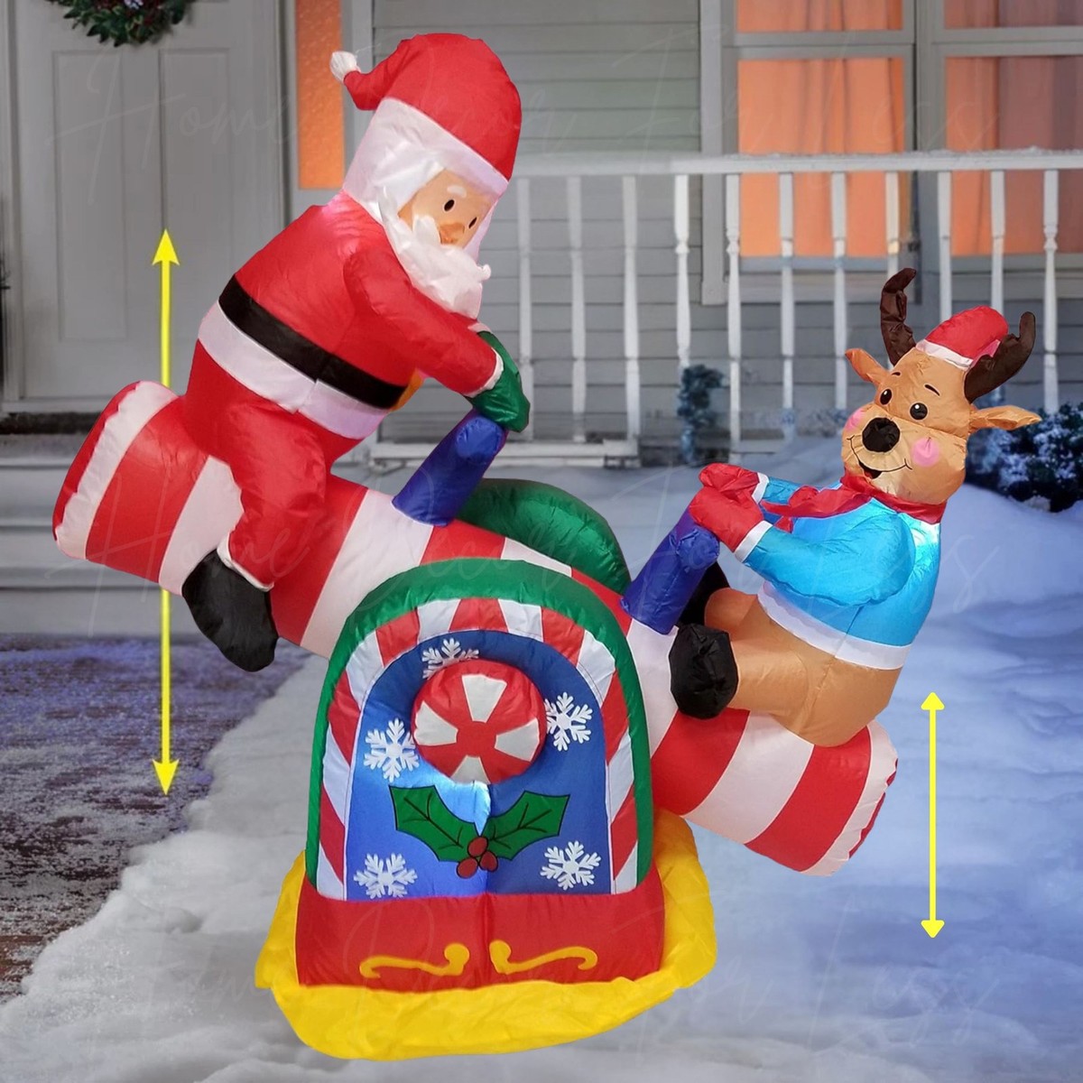 Animated Inflatable Christmas Santa Reindeer Teeter Totter Lighted Outdoor  Decor