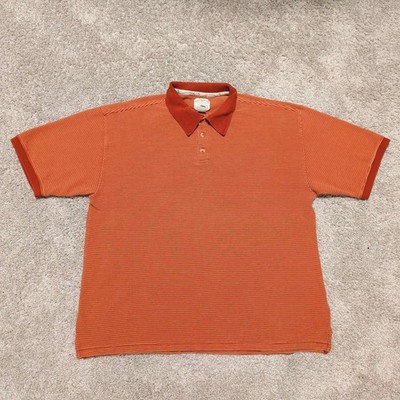 Original Island Sport Polo Shirt Mens Large Orange Micro Stripe Short Sleeve