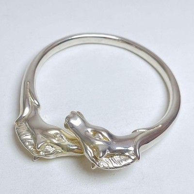 〈最終価格〉Hermes Cheval Double Head Bangle Hermes Vintage Cheval Double Head Horse Bangle Silver Metal From