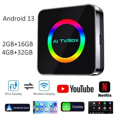 3 IN 1 Wireless CarPlay Android Auto AI Box w/Netflix YouTube 16/32GB Android 13