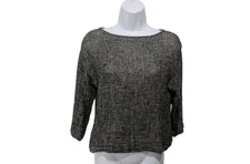 Eileen Fisher Organic Linen Blend Boxy Top Womens PM Knobby Sustainable   #8100