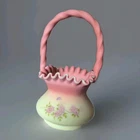 Fenton Hand-Painted Burmese Glass Basket Ruffled Edge Floral Signed Lim.Ed 8.5 "