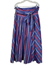Vintage Ralph Lauren True Wrap Blue Red White Striped Maxi Skirt Pockets Size 10