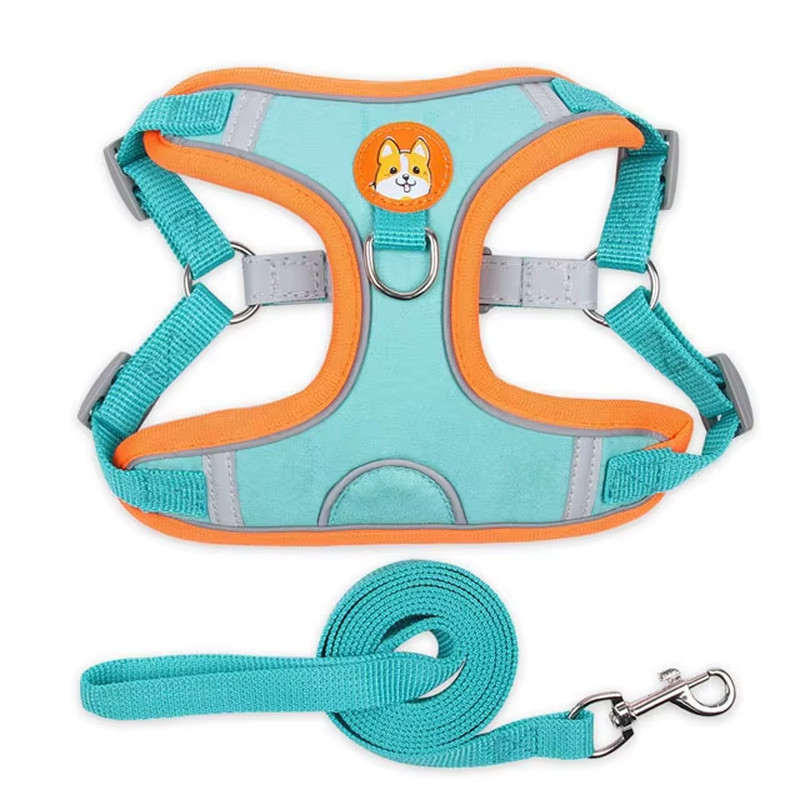 Pet Dog Harness and Leash Set Adjustable Flannel Chest Harness Reflective Breath
