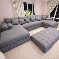 Elegant U-Shape Grey Lilly Corner Sofa 7 Seater  Plush Velvet Free Delivery