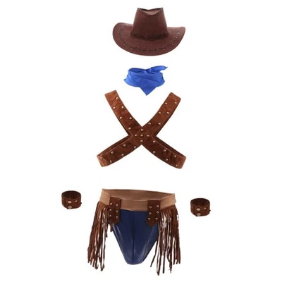 Sexy Men's Cowboy Uniform Cosplay Underwear Costume Fancy Two Piece Outfit - Image 1 of 4