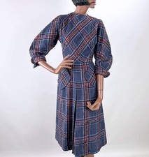 50s Vintage Day Dress Novelty Plaid Diagonal 60s Jewel Tones Small R K Originals
