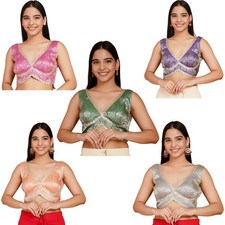 Women Brocade Silk Saree Blouse Sabyasachi Cut Readymade Padded Choli Crop Top