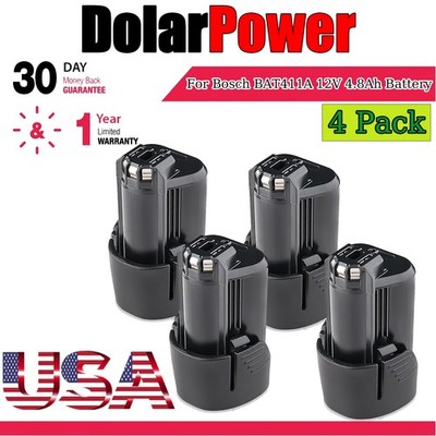 4X For Bosch 12V 4.8Ah Lithium-ion Battery BAT411 BAT412 BAT414 GSR GDR GSB GWI
