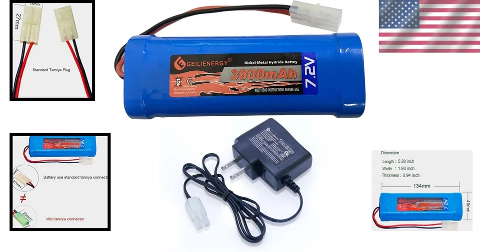High Capacity 7.2V NiMH Battery Pack for RC Vehicles + Smart Charger Included - Image 2 of 4