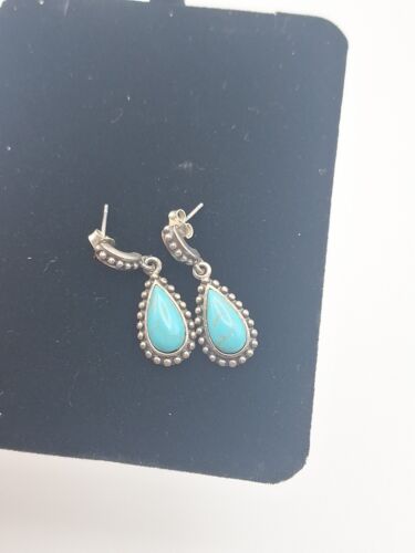 Vtg Sterling Silver Turquoise Native Teardrop Post Earrings 4.10g 1" Marked CI - Picture 3 of 9