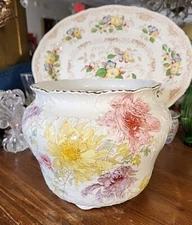 Antique Transferware Polychrome Floral Planter Bridgwood & Son England