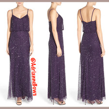 NEW Adrianna Papell Embellished Blouson Gown in Amethyst/Gunmetal SZ 4 N721
