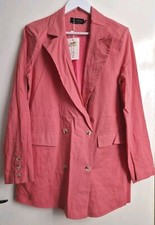 In The Style Pink Cotton Double Breasted Blazer Uk12 Eu40 Us8 Au12 Summer Jacket