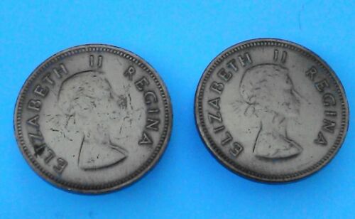 1957 South Africa coin clip earrings Queen Elizabeth II VTG - Afbeelding 1 van 3