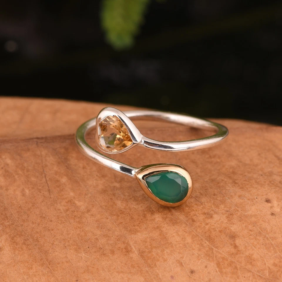 Anillos de latón de dos formas anillos de oro y plata de doble forma en ónix verde y citrino Foto 2 de 4