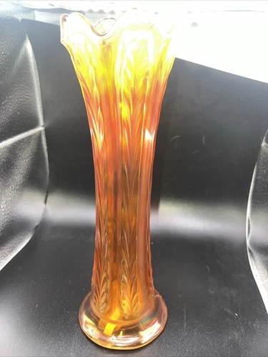 Vintage Fenton Plume Panels 10.5”  Carnival Glass Vase
