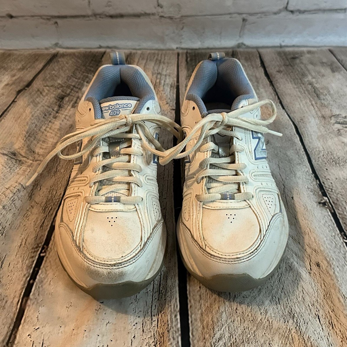 C1Z New Balance 409 White Blue Women’s Casual Walking Shoes, Size