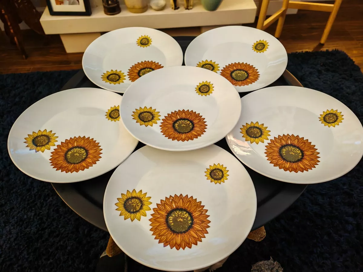 J G Meakin Studio Pottery Palma Sunflower Mid century Dinner Plates x 6 25.5cm