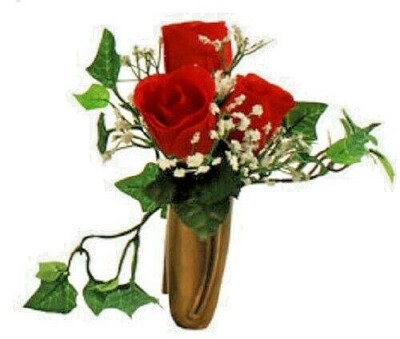  NICHE CRYPT or MAUSOLEUM SILK FLOWER BOUQUET RED ROSE BABY'S BREATH IVY